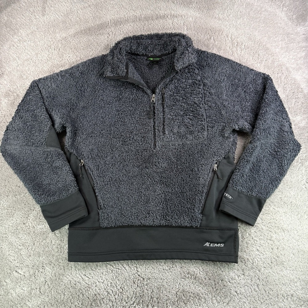 EMS Sherpa Fleece Pullover Mens Small Gray 1/4 Zip StretchTech Outdoor Tech
